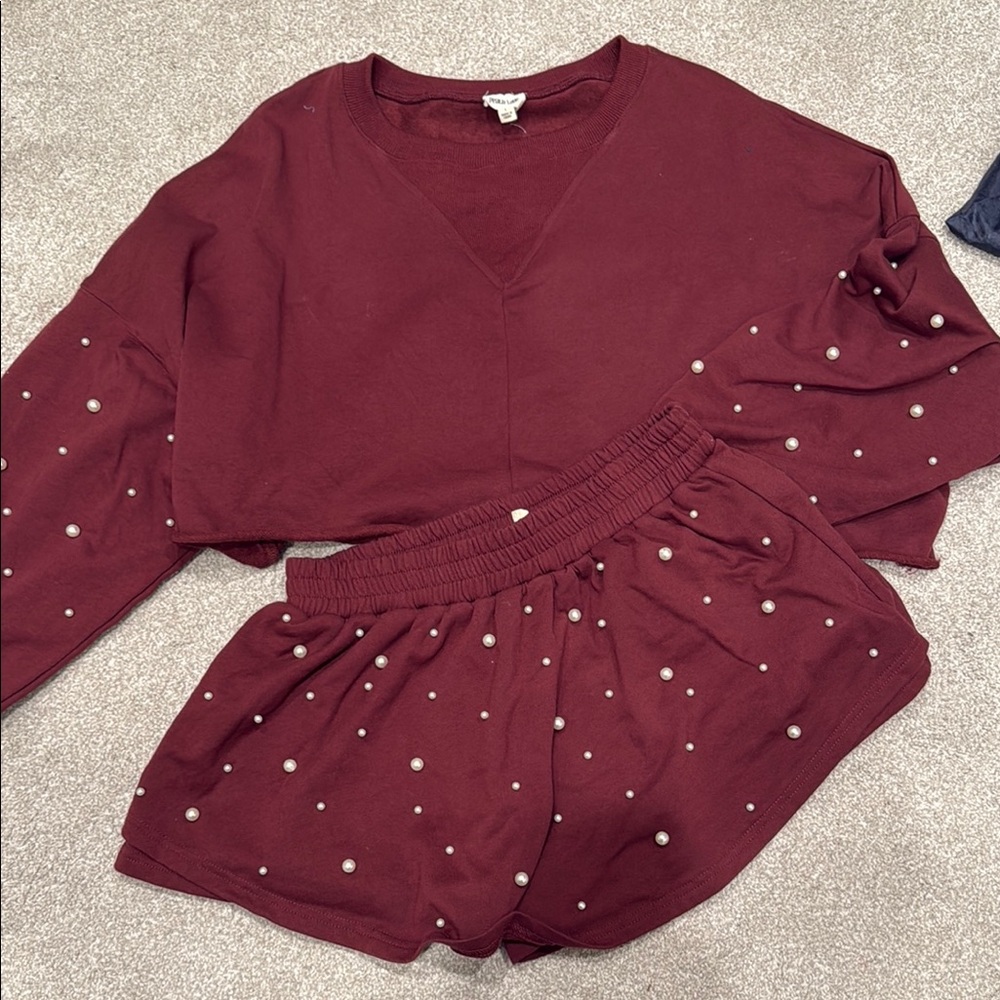 Peach Love Burgundy Pearl-Embellished Set